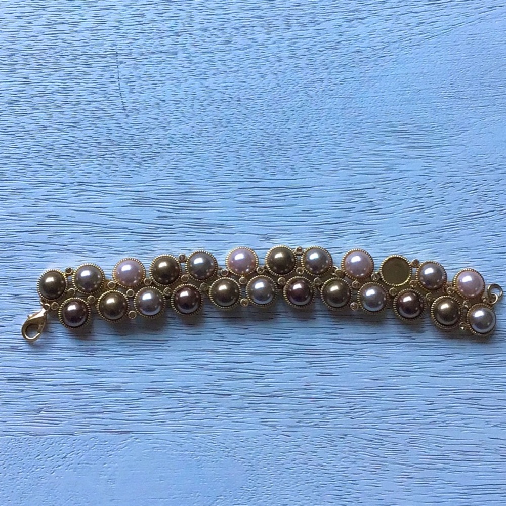 Glass Pearl and Cubic Zirconia Flex Bracelet